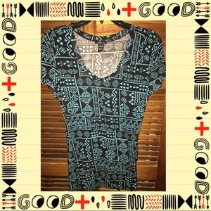 Blue Black Tribal Pattern V-Neck Shirt